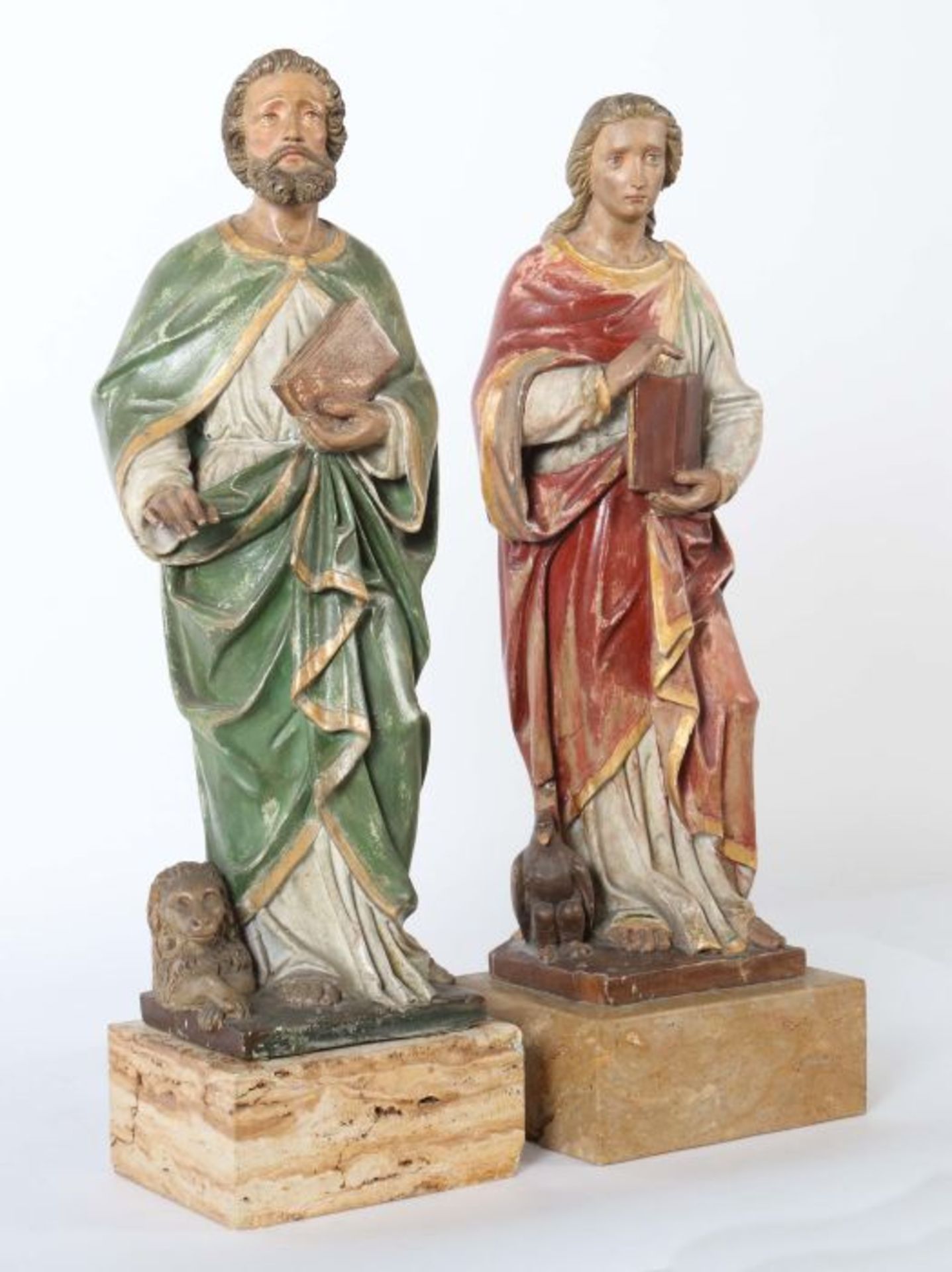 Bildhauer des 19./20. Jh. Zwei Evangelistenfiguren: "Johannes" und "Markus", Holz geschnitzt, - Bild 2 aus 5