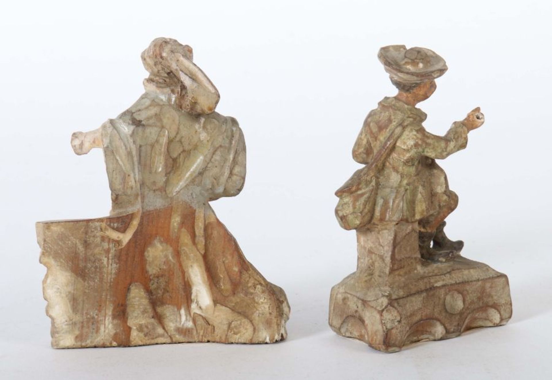 Bildschnitzer des 18./19. Jh. Zwei Figuren: "Dame auf der Bank sitzend" und "Angler", Holz - Bild 2 aus 2