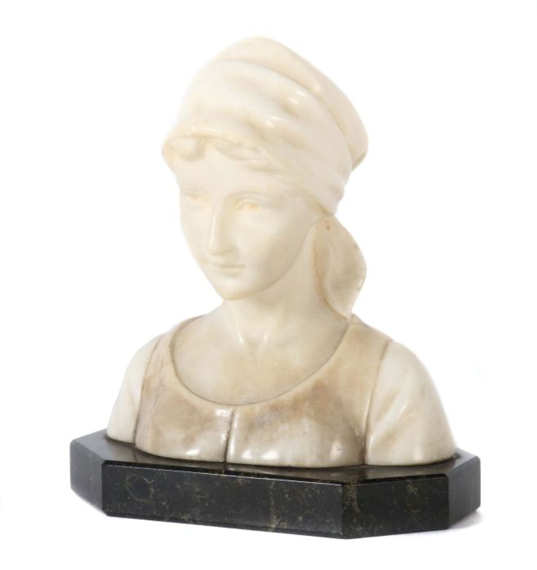 Bildhauer des 19./20. Jh. "Mädchenbüste", Alabaster, vollplastische Ausführung, das Haar unter