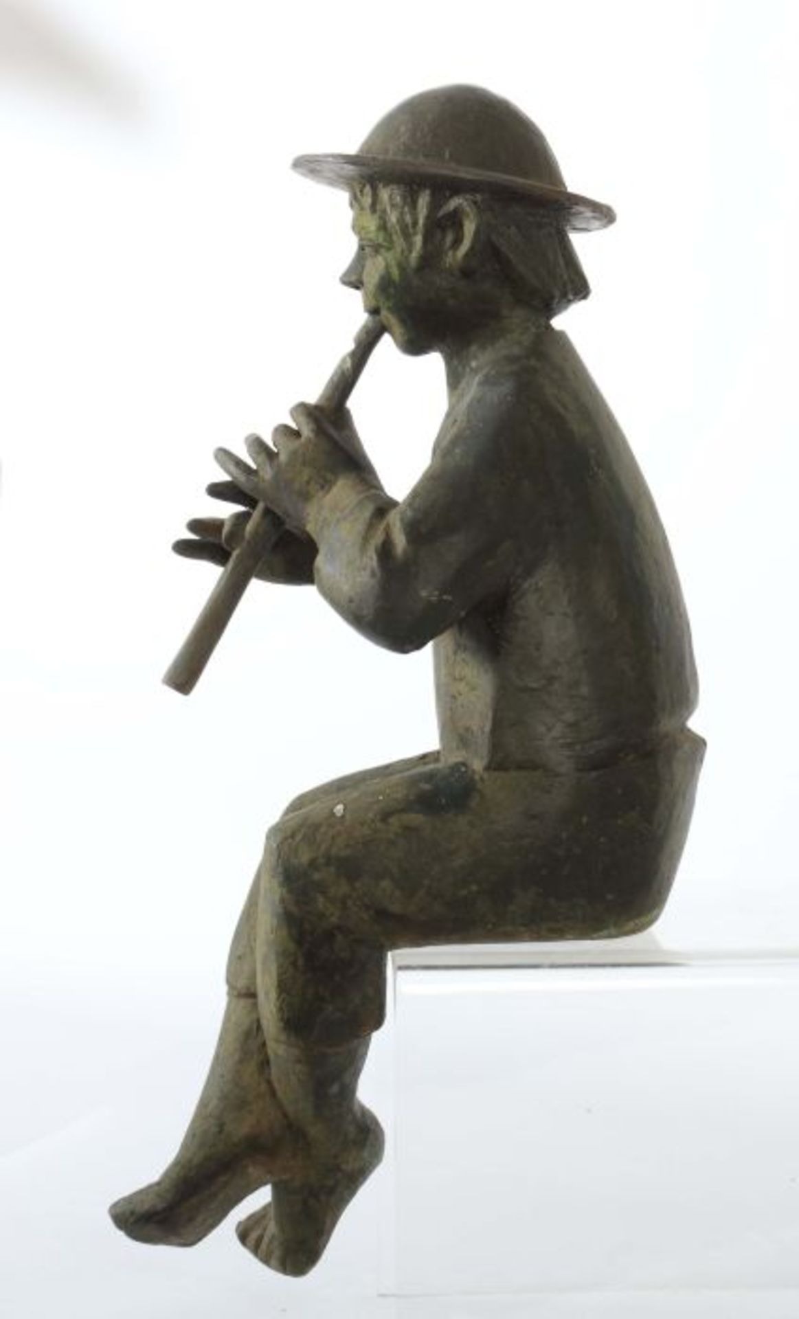 Bildhauer des 20. Jh. "Flötenspieler als Teichfigur", Metallguss, patiniert, vollplastische - Bild 2 aus 3