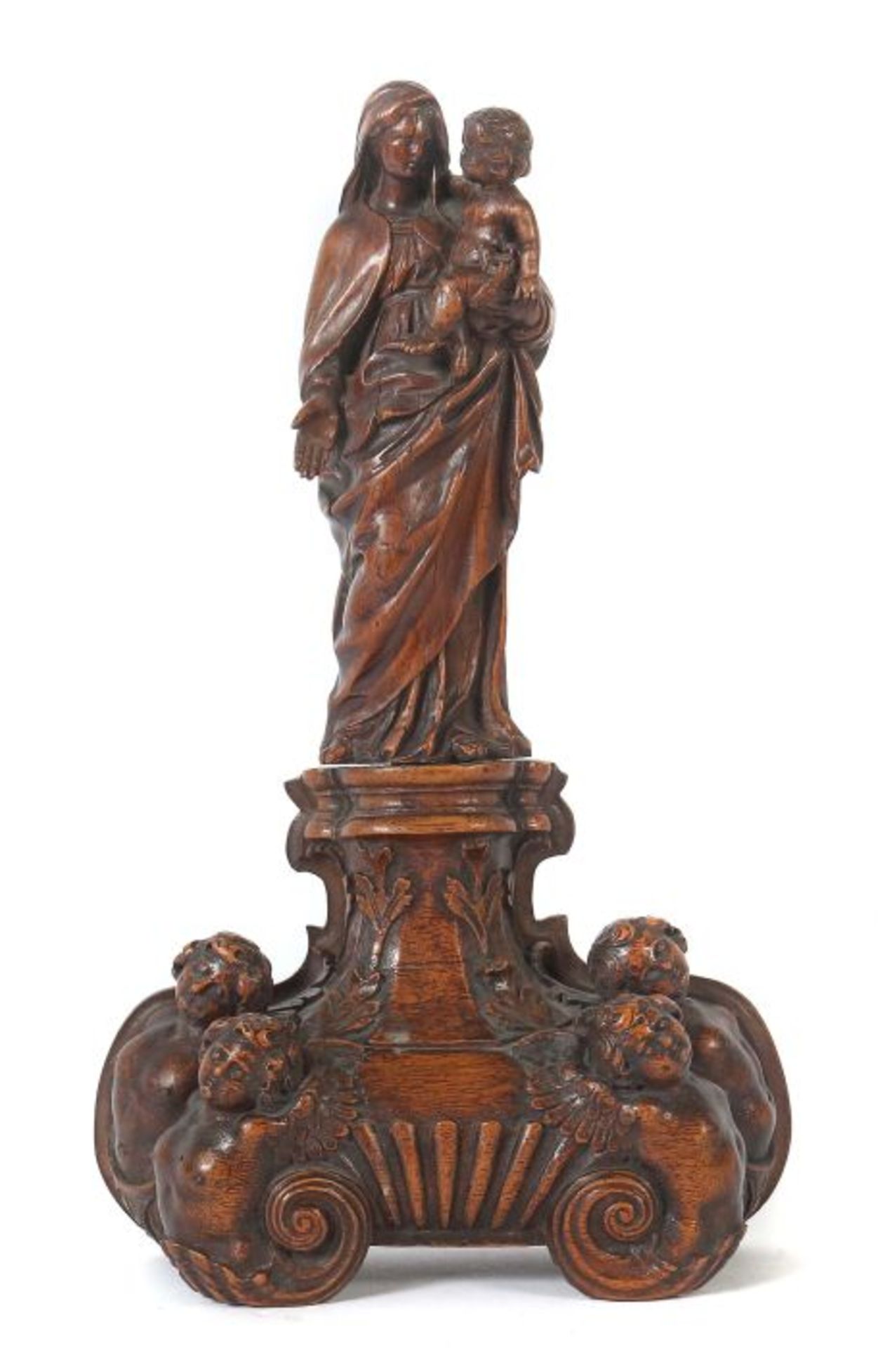 Bildschnitzer des 17. Jh. Süddeutsch, "Madonna mit Kind", Buxbaum geschnitzt, vollplastische Figur