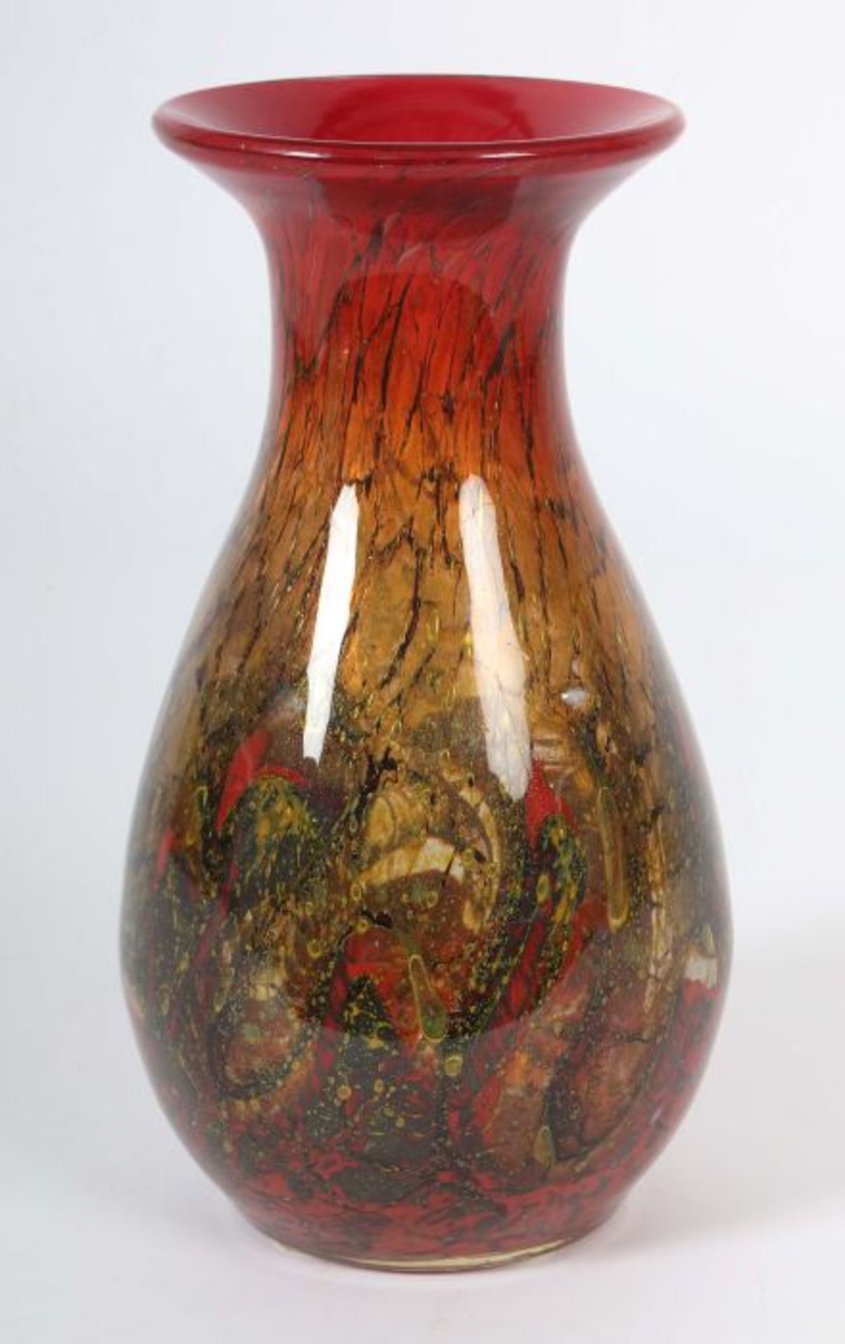 Ikora-Vase WMF, Geislingen, 1930er Jahre, farbloses Glas, gelbes und rotes Zwischenschichtdekor mit - Bild 3 aus 3