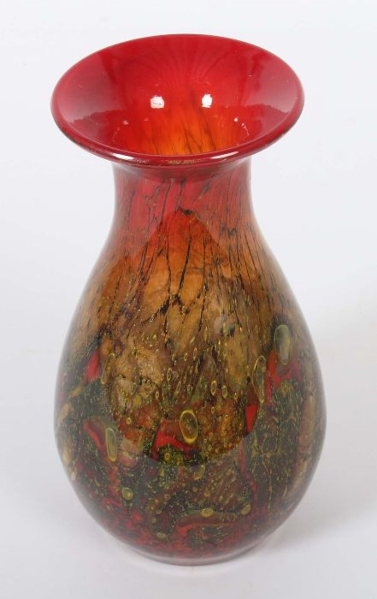 Ikora-Vase WMF, Geislingen, 1930er Jahre, farbloses Glas, gelbes und rotes Zwischenschichtdekor mit - Bild 2 aus 3