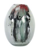 Vase mit Damenakt Wohl Mdina, Malta, 20. Jh., farbloses Glas, mundgeblasen, Einschmelzungen in Rot,