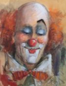Maler des 20. Jh. "Clown", en face-Brustbildnis eines Clowns, den Blick nach unten gerichtet, unten