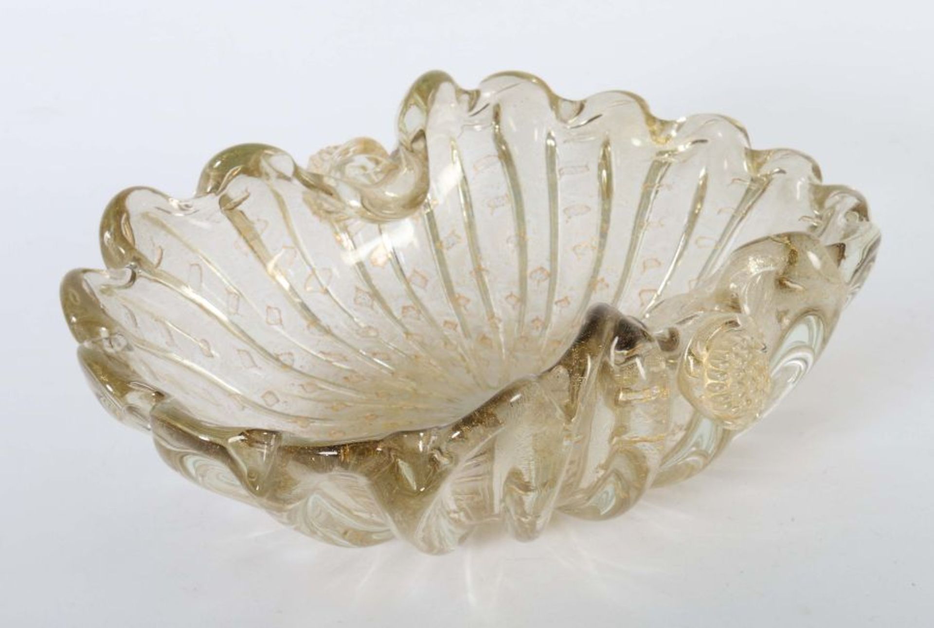 Schale "Cordonato d'Oro" Murano, Barovier & Toso, um 1950, farbloses, dickwandiges Glas, - Bild 2 aus 3