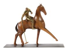 Polospieler Wien, 1. Hälfte 20. Jh., wohl Karl Hagenauer, abstrahiert dargestelltes Pferd aus Holz