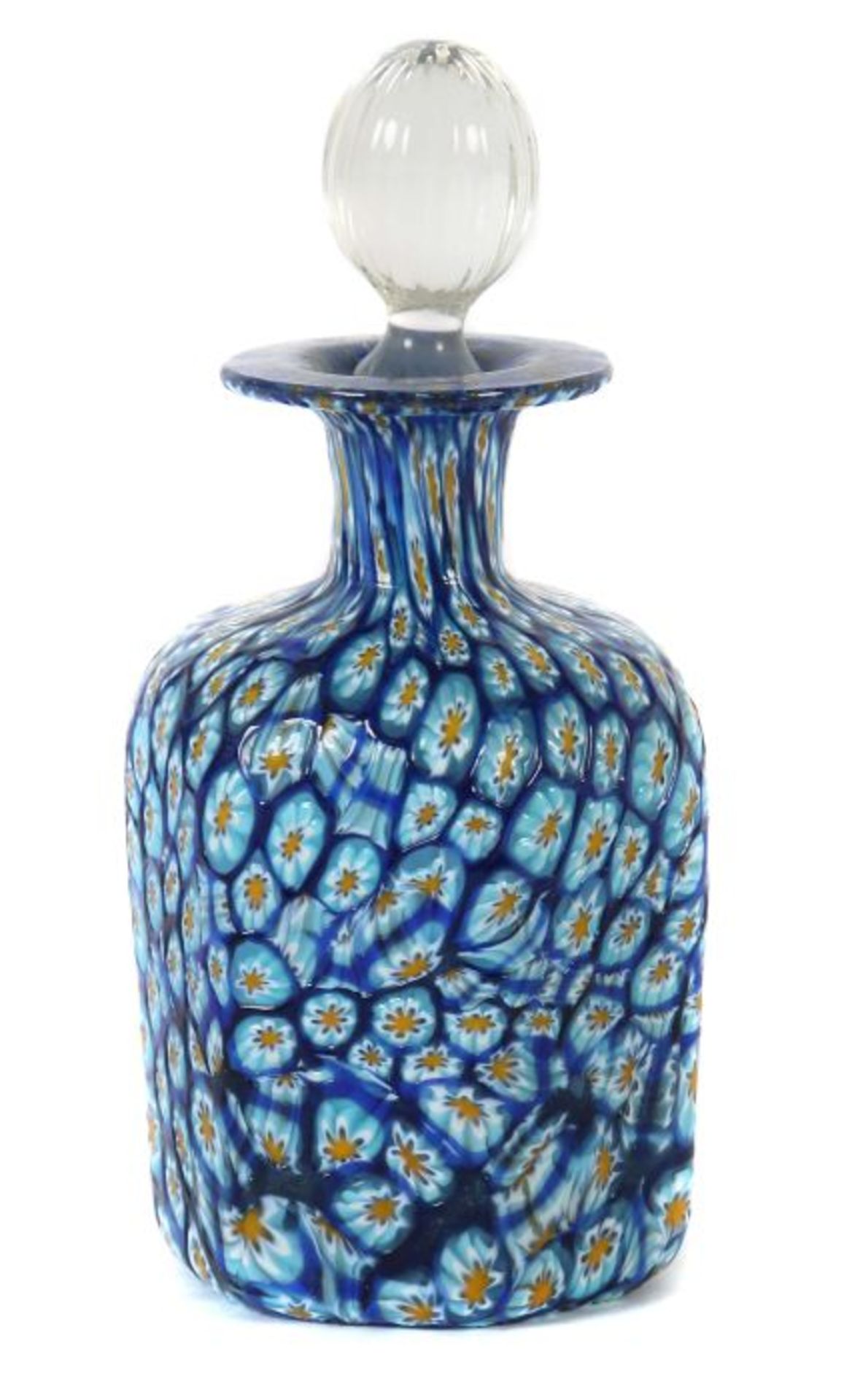 Millefiori-Flakon Murano, 1960er/70er Jahre, farbloses Glas mit aufgeschmolzenen Murrine in
