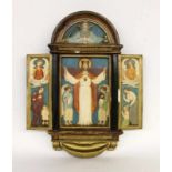 A TRIPTYCH FAMILY ALTAR German circa 1900 Stucco relief with coloured painting. 49 x 25