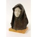 NERI, AMEDEO Italy ca. 1906 A bronze and alabaster bust of a lady. Marble base. Signed and