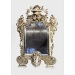 A MAGNIFICENT TABLE MIRROR circa 1900 Cast metal, silver-plated. Decorated with floral