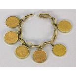 ''A WATCH CHAIN WITH 6 COIN PENDANTS 585/000 yellow gold with 6 gold coins: 20 marks