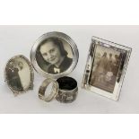 ''A LOT OF 5 SILVER ITEMS 3 photograph frames and 2 napkin ringsKeywords: miscellaneous''