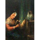 ''KRAUSS, MAX Karlsbad 1902 - ? Grandmother reading in the parlour. Oil on panel, signed.