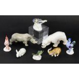 ''A LOT OF 8 ANIMAL FIGURES different manufactories. Miniature figures painted in colour.