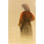 ''BRUNI, BRUNO Gradara 1935 Woman in a coat. Coloured lithograph, hand signed and numbered: