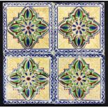 A LOT OF 15 CERAMIC TILES, ALL THE SAME with colourful decoration. Inscribed: France.