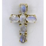 ''A CROSS PENDANT 585/000 yellow gold with 5 moonstone cabochons. 23 mm longKeywords: