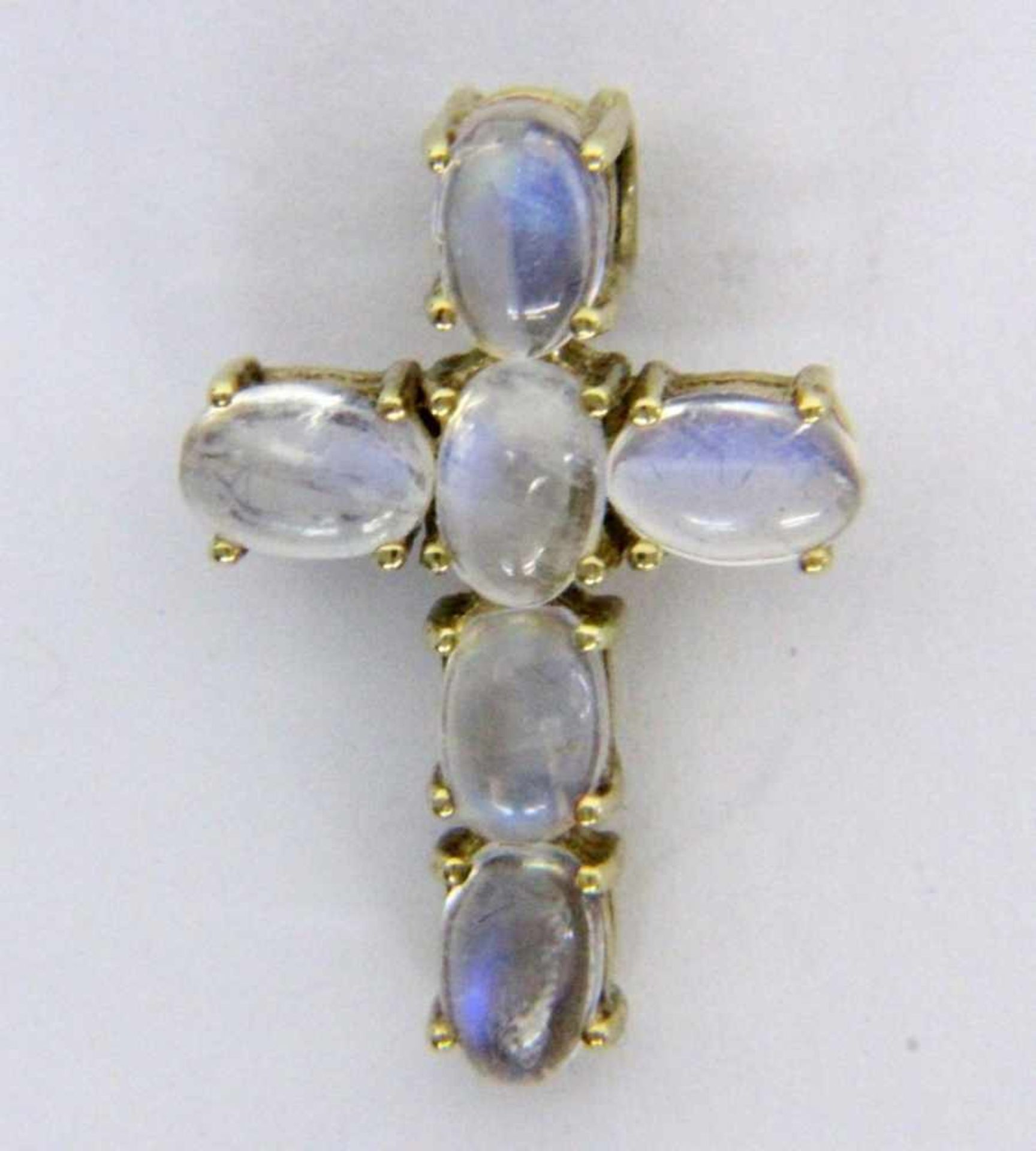 ''A CROSS PENDANT 585/000 yellow gold with 5 moonstone cabochons. 23 mm longKeywords: