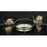 ''AN ART DECO TEA AND COFFEE SERVICE, silver-plated metal. 4 pieces. Includes a serving