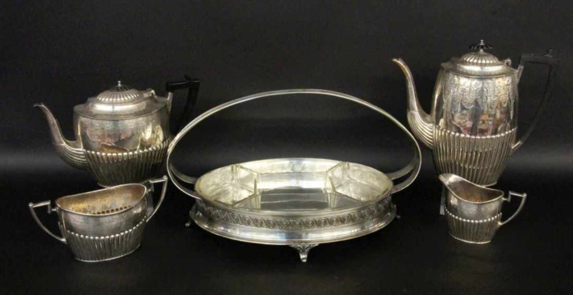 ''AN ART DECO TEA AND COFFEE SERVICE, silver-plated metal. 4 pieces. Includes a serving