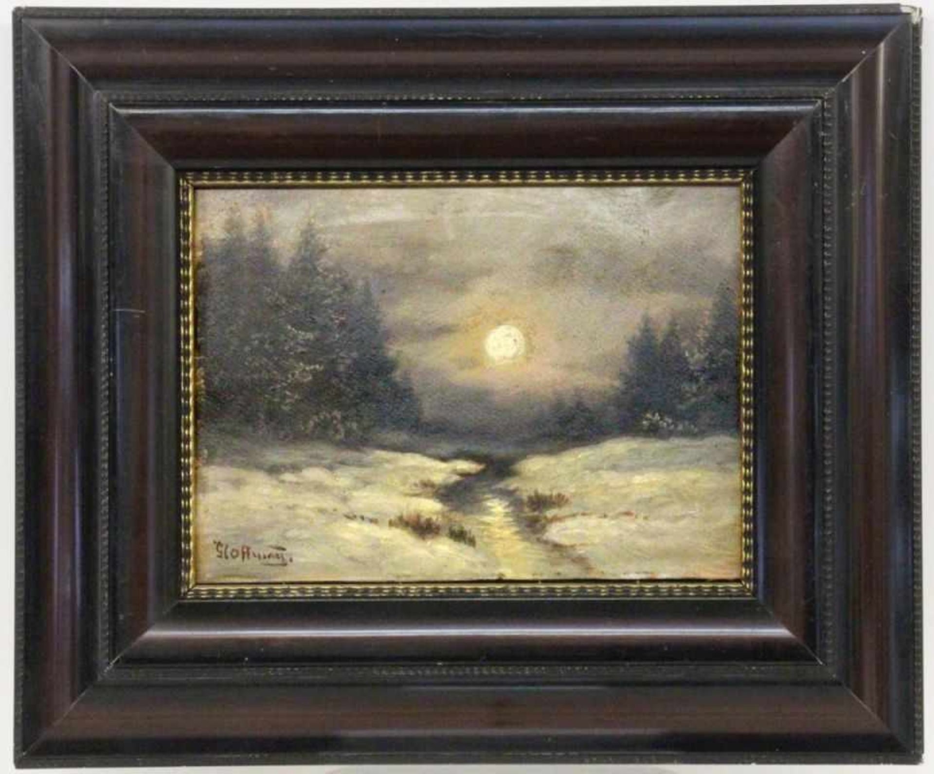 ''HOFFMANN, GEORG Stuttgart 1933 Winter evening in the Teinacher valley. Oil on cardboard,