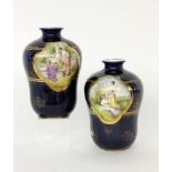 A PAIR OF DECORATIVE VASES Dresden circa 1900 Cobalt blue background with gold decoration