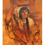 ''CABERA, SALVADOR 20th century Market woman. Oil on canvas, signed and dated: (19)80. 80 x