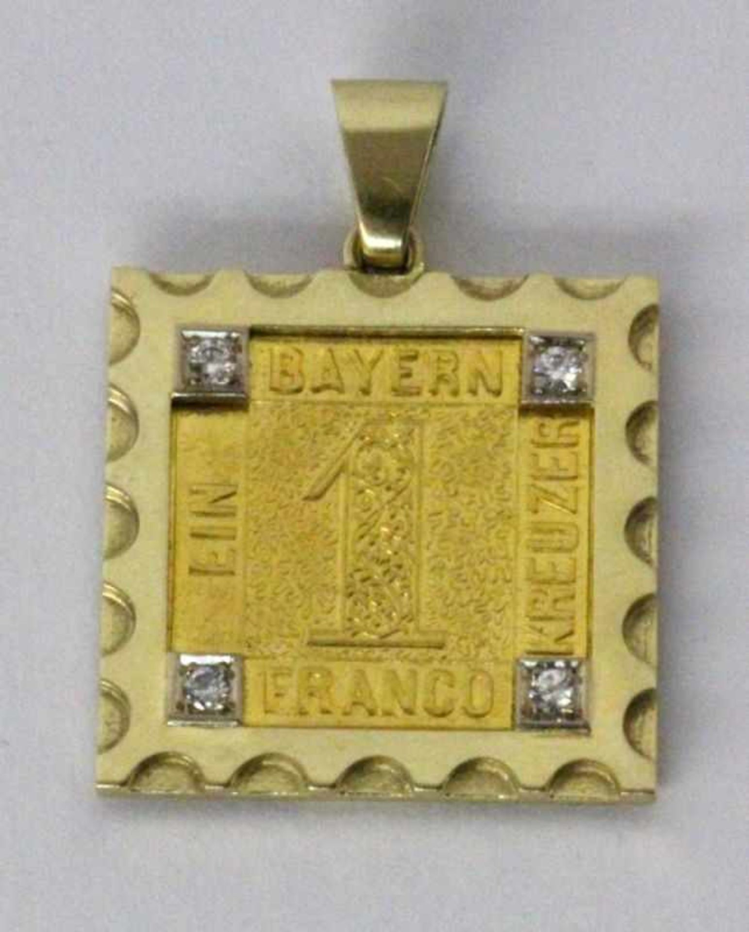 ''A PENDANT 585/000 yellow gold with 1 Bavarian kreutzer coin. With 4 diamonds. Gross