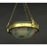 AN ART DECO HANGING LAMP Glass shade with etched and painted flowers in colour. Brass