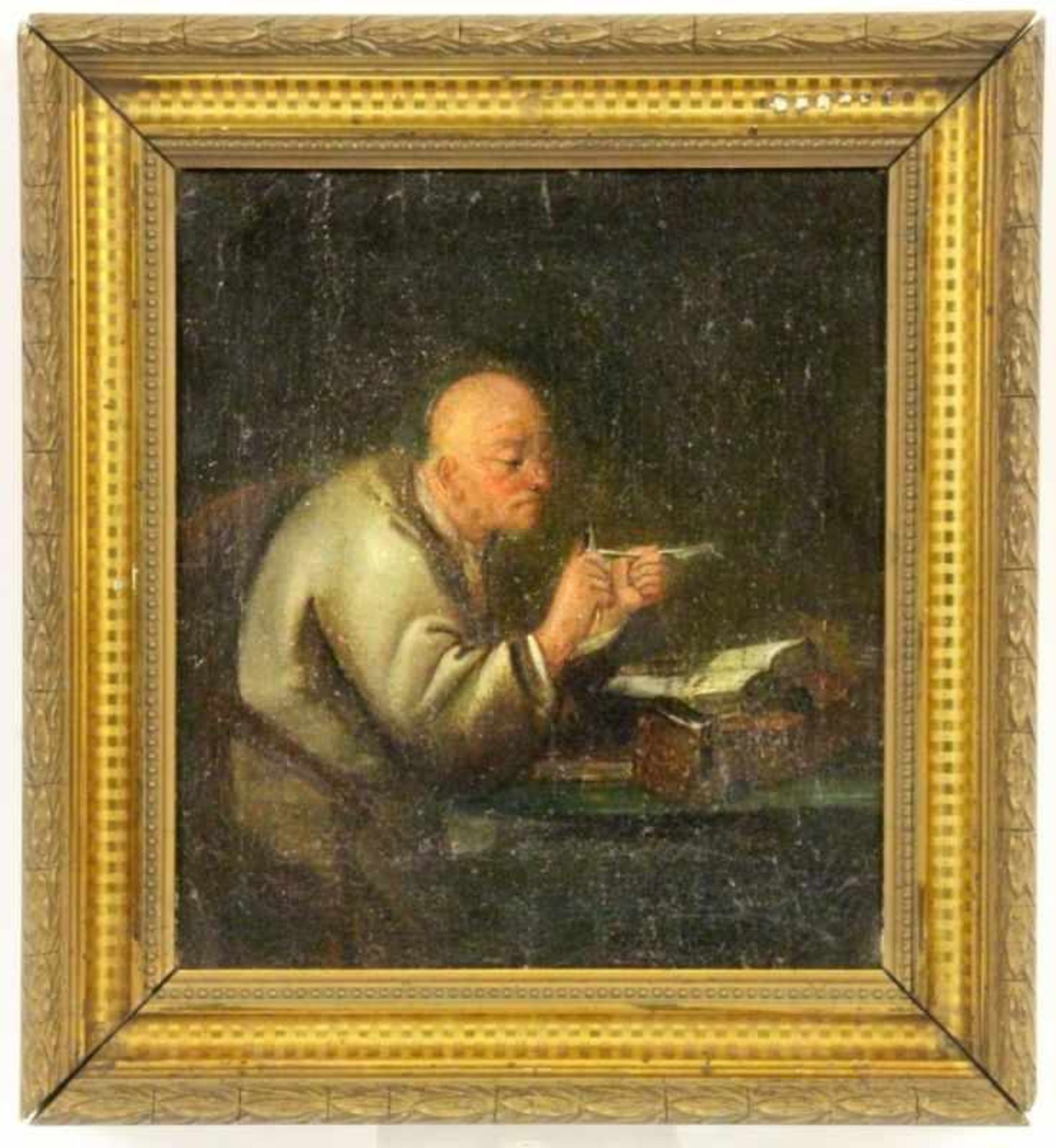 ''UNKNOWN MASTER Probably France, 18th century Scholar in front of a stack of books