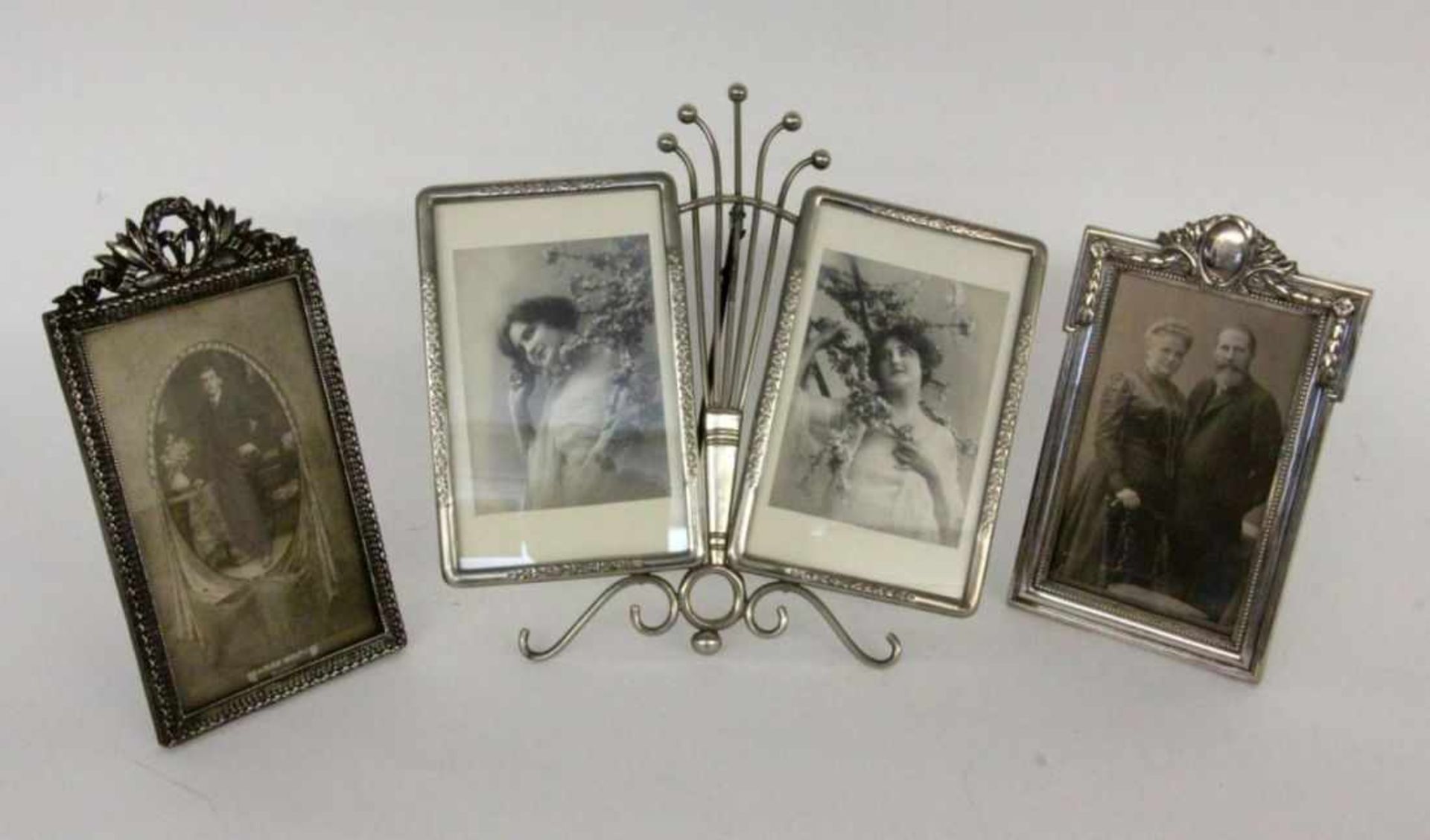 ''A LOT OF 3 PHOTOGRAPH FRAMES, circa 1900 Metal, silver-platedKeywords: decorative art''