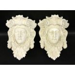 ''A PAIR OF ANTIQUE STILY WALL SCONCES Plaster in the shape of ancient heads. 50 cm