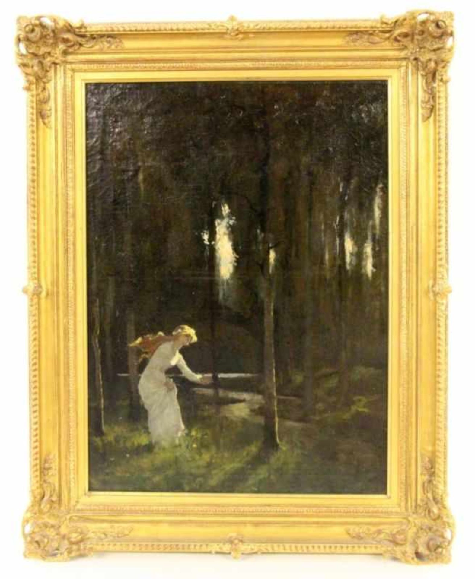 ''UNKNOWN ARTIST circa 1890 The interior of a forest with wild stream and spring nymph. 70