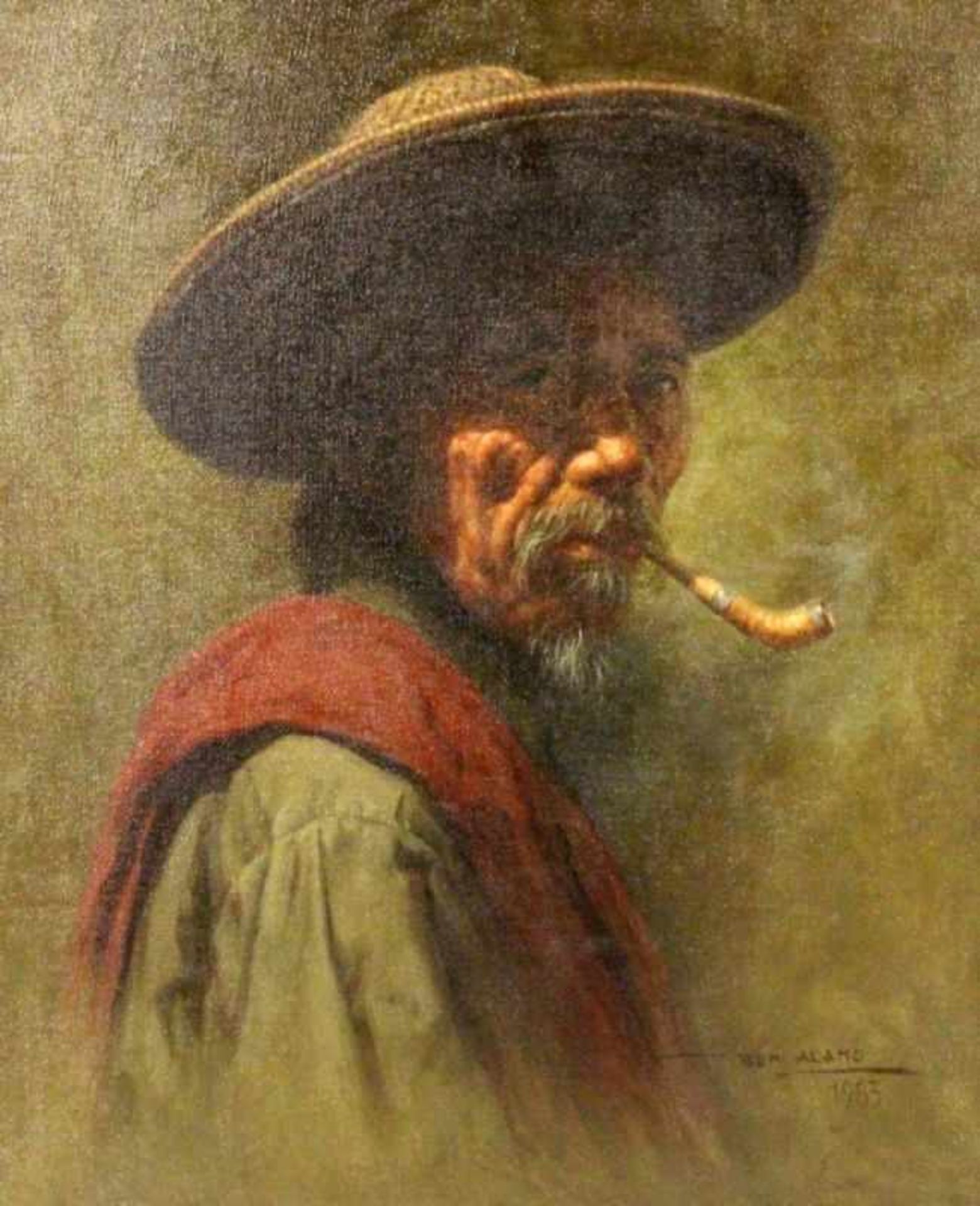 ''ALANO, BEN Taguig, Philippines 1920 - 1991 Old man with pipe. Oil on canvas, signed and