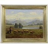 ''HILLER-BAUMANN, LEONORE Magdeburg 1881 - Garmisch-P. 1957 ''Alpenfrieden''. Oil on