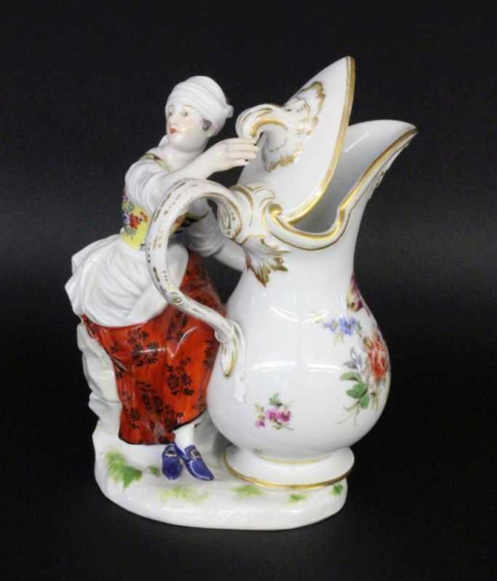 WOMAN WITH JUG Meissen 1860 - 1924 Polychrome decorated group of figures. Design by Johann - Bild 2 aus 2