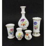 ''A LOT OF 5 MEISSEN MINIATURE VASES 20th century Colourfully painted in with a ''Deutsche