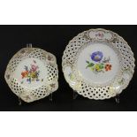 ''A PLATE AND A BOWL Meissen, 20th century Openwork lip. Gold decoration and colourfully