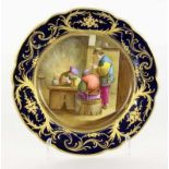 ''A PICTORIAL PLATE Paris, 19th century Sevres-style plate with cobalt blue lip and rich