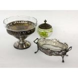 ''3 ART NOUVEAU BOWLS Pewter. With glass inserts.Keywords: collectibles, collectables''