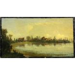 BOULANGER, LOUIS Vercelli 1806 - 1867 Dijon Seascape with village on the lake shore. Oil