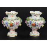 ''A PAIR OF MINIATURE VASES Meissen circa 1900 Baroque shape with polychrome painted flower