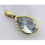 ''A PENDANT 585/000 yellow gold with fine aquamarine drop, approx. 18 x 12 x 6 mm and 3