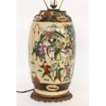 ''A TABLE LAMP China Ovoid porcelain body with polychrome painted battle scene. Vase height