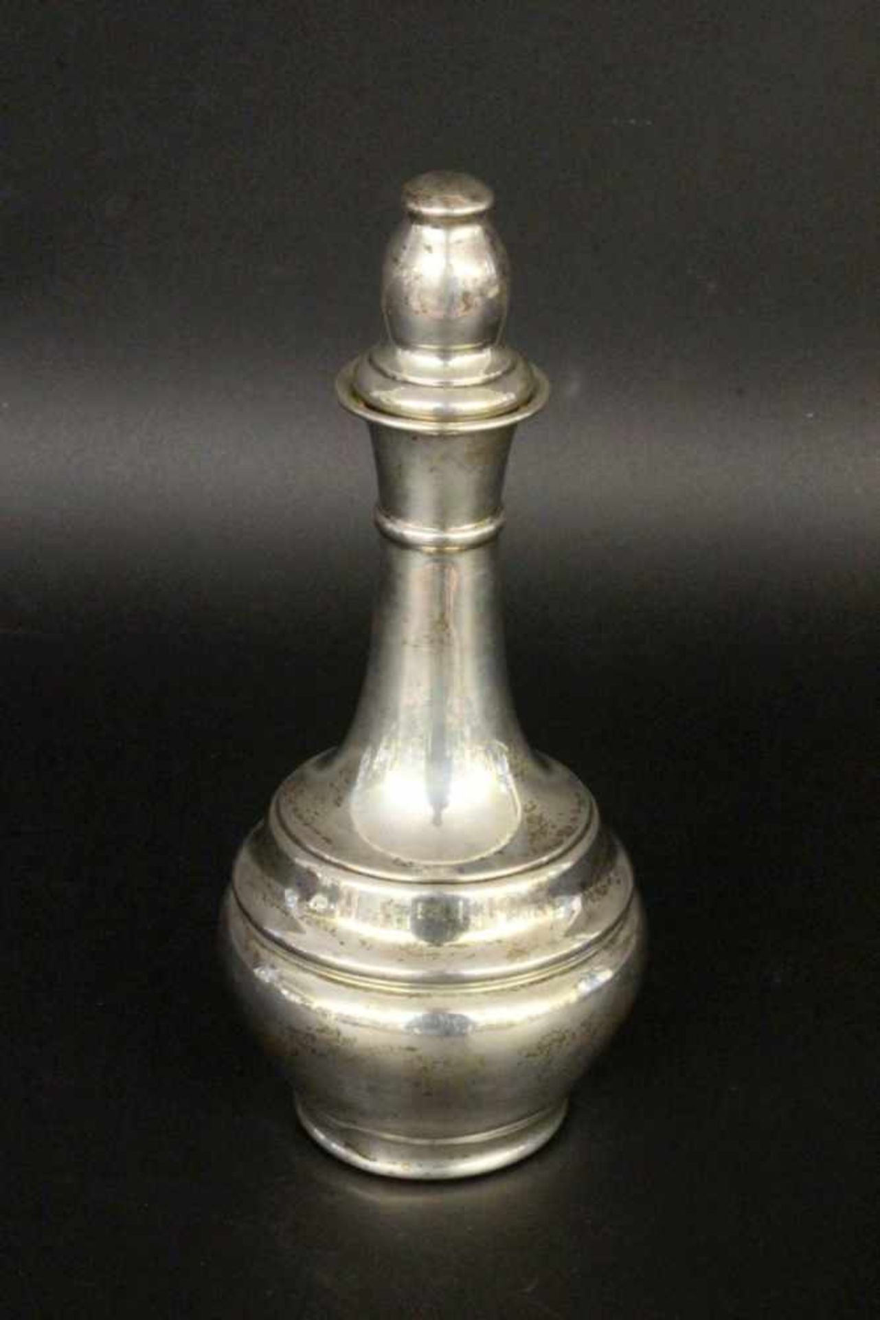 ''A PERFUME BOTTLE, glass with silver mount. With stopper. 19.5 cm highKeywords: