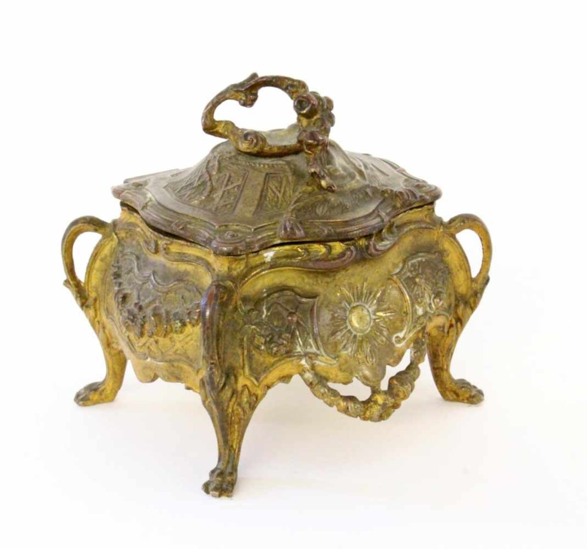 A BAROQUE STYLE JEWELLERY BOX France circa 1900 Bronzed metal in the shape of a Baroque