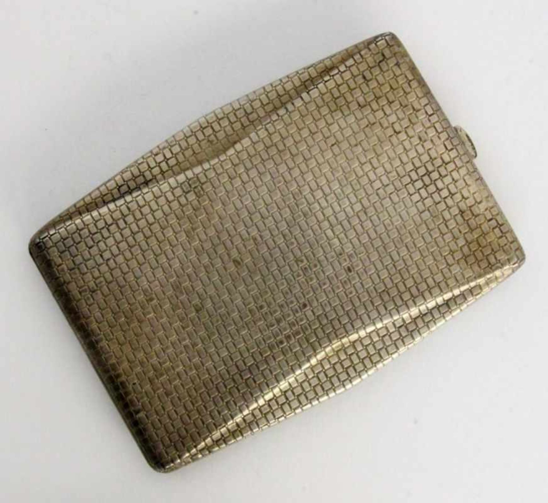 ''AN ART NOUVEAU CIGARETTE CASE Silver 800 with gilt interior and inscription in Hungarian.