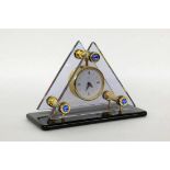 ''A ''''FRED'''' DESIGNER TABLE CLOCK Glass and brass with sapphire glass cabochons on black