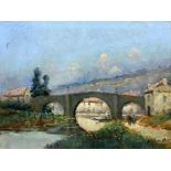 A BRETON PAINTER 20th century Old bridge in Ploermel (Brittany). Oil on canvas,